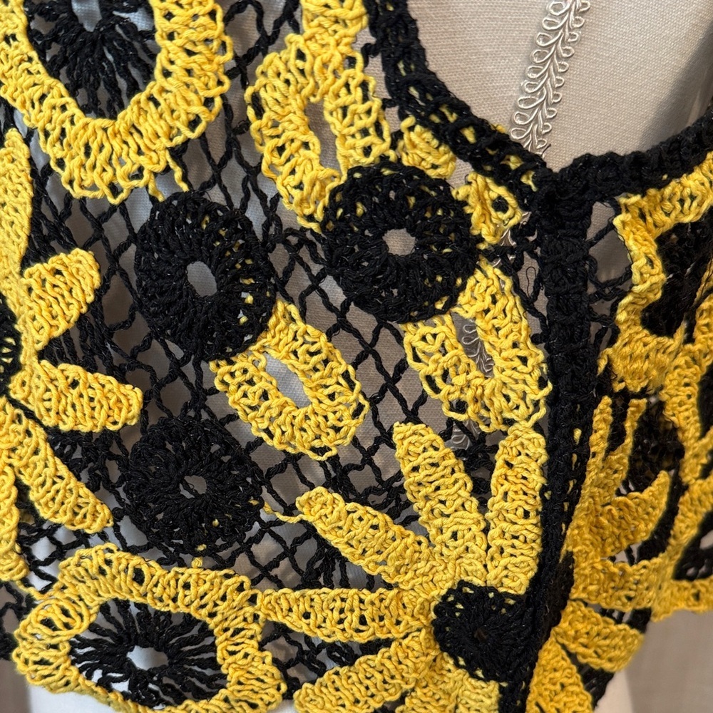 Floral Crochet Crop Top in Black and Yellow - Picture 7 of 14
